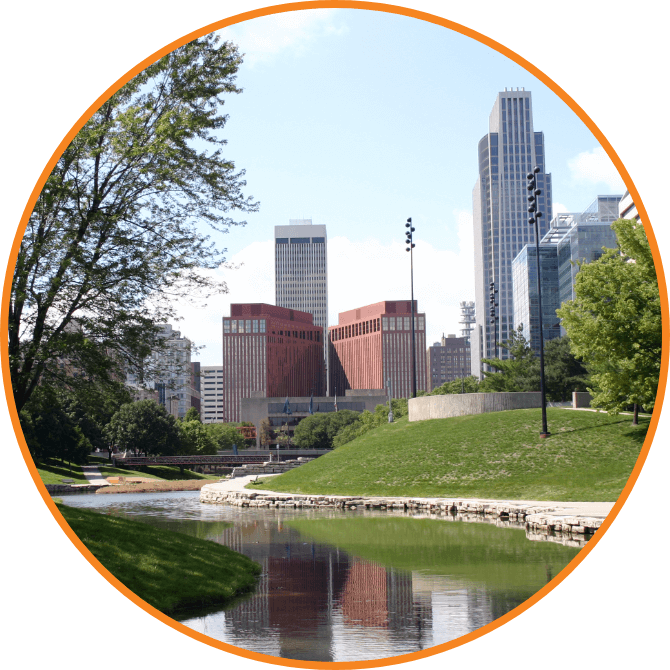 A downtown view of Omaha, Nebraska